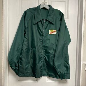K brand Vintage Jacket Green Large DEKALB Patch Full Zip 70's 80's Nylon Farmer
